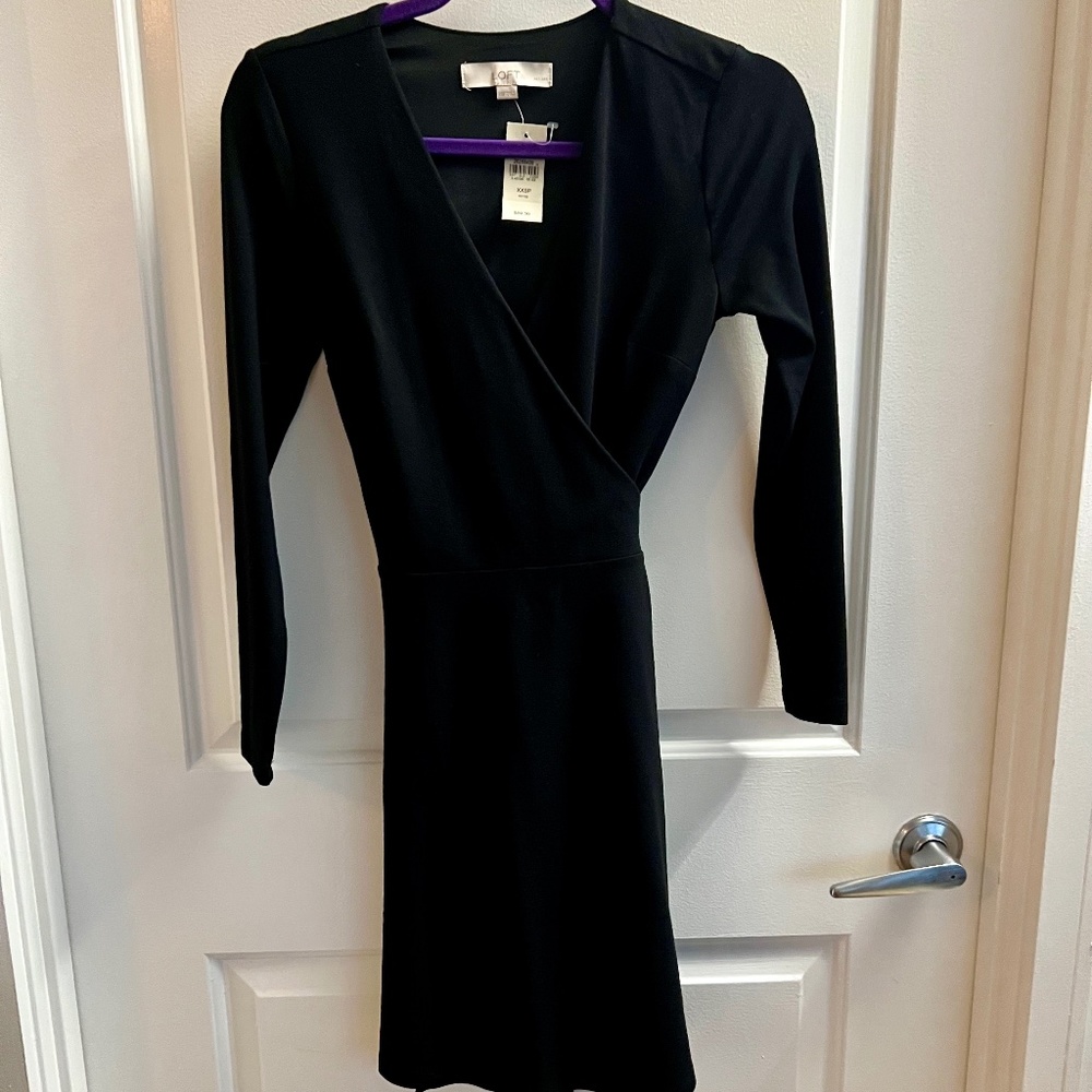 ann taylor LOFT black wrap dress black 00 petite NWT